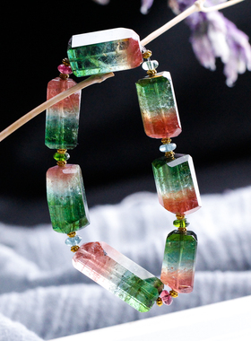 遇见极光方糖天然碧玺手串