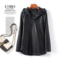Sheepskin jacket for women, regular hooded, oversized and plump red loose leather jacket, new autumn and winter genuine leather coat thumbnail 3