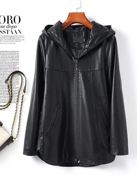 真皮皮衣女常规款连帽黑色百搭休闲皮夹克春秋海宁新款绵羊皮外套