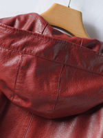 Sheepskin jacket for women, regular hooded, oversized and plump red loose leather jacket, new autumn and winter genuine leather coat thumbnail 6