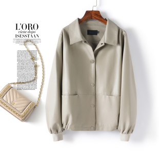 宽松皮夹克2026春秋新款 韩版 绵羊皮外套 翻领时尚 海宁真皮衣女短款