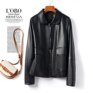 真皮皮衣女短款黑色翻领休闲皮夹克2026年春秋新款海宁绵羊皮外套