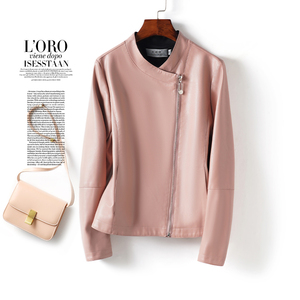 真皮夹克女士短款立领粉色减龄小个子绵羊皮外套秋冬新款海宁皮衣