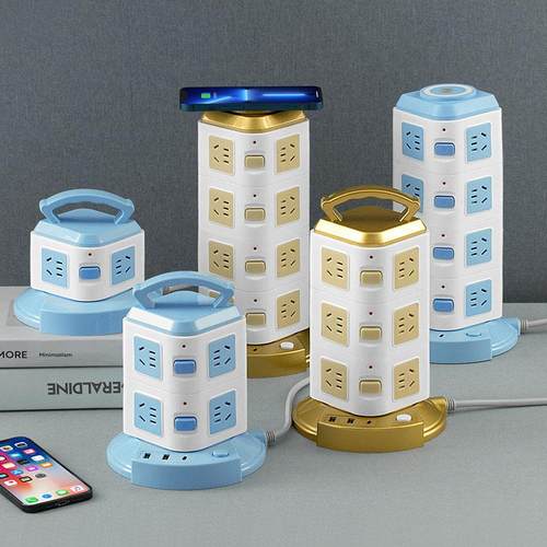 立式塔型插座多功能带usb无线充电插排桌面办公带线多孔位插线板