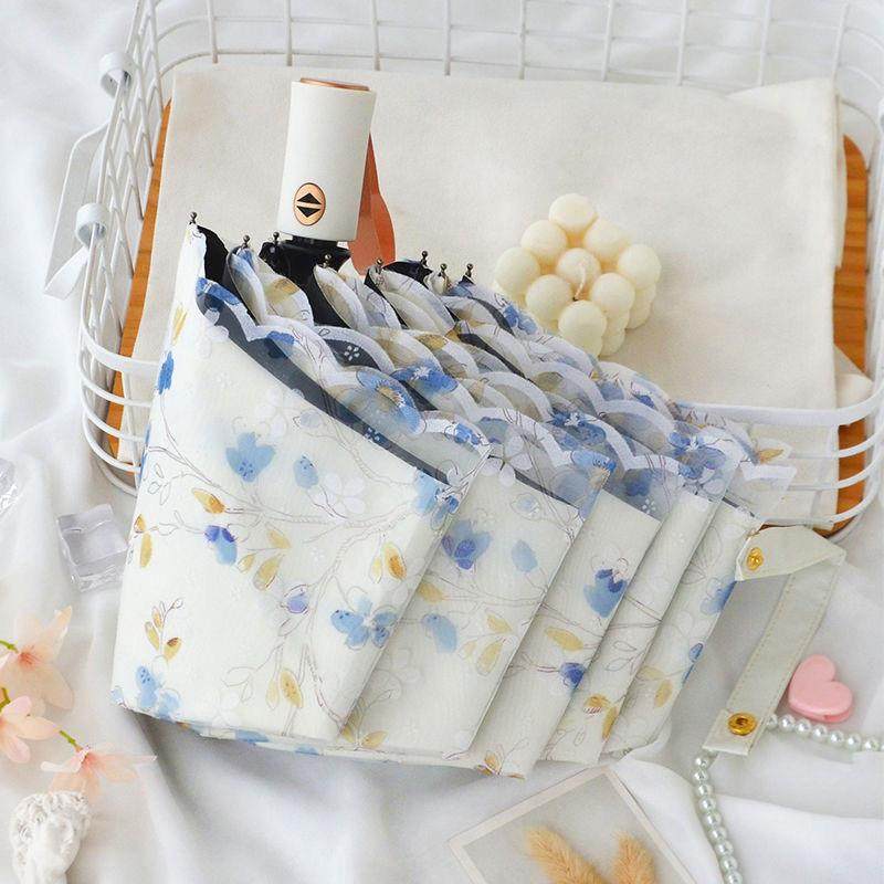 全自动雨伞可爱蕾丝太阳伞防晒防紫外线黑胶伞女晴雨两用双层碎花