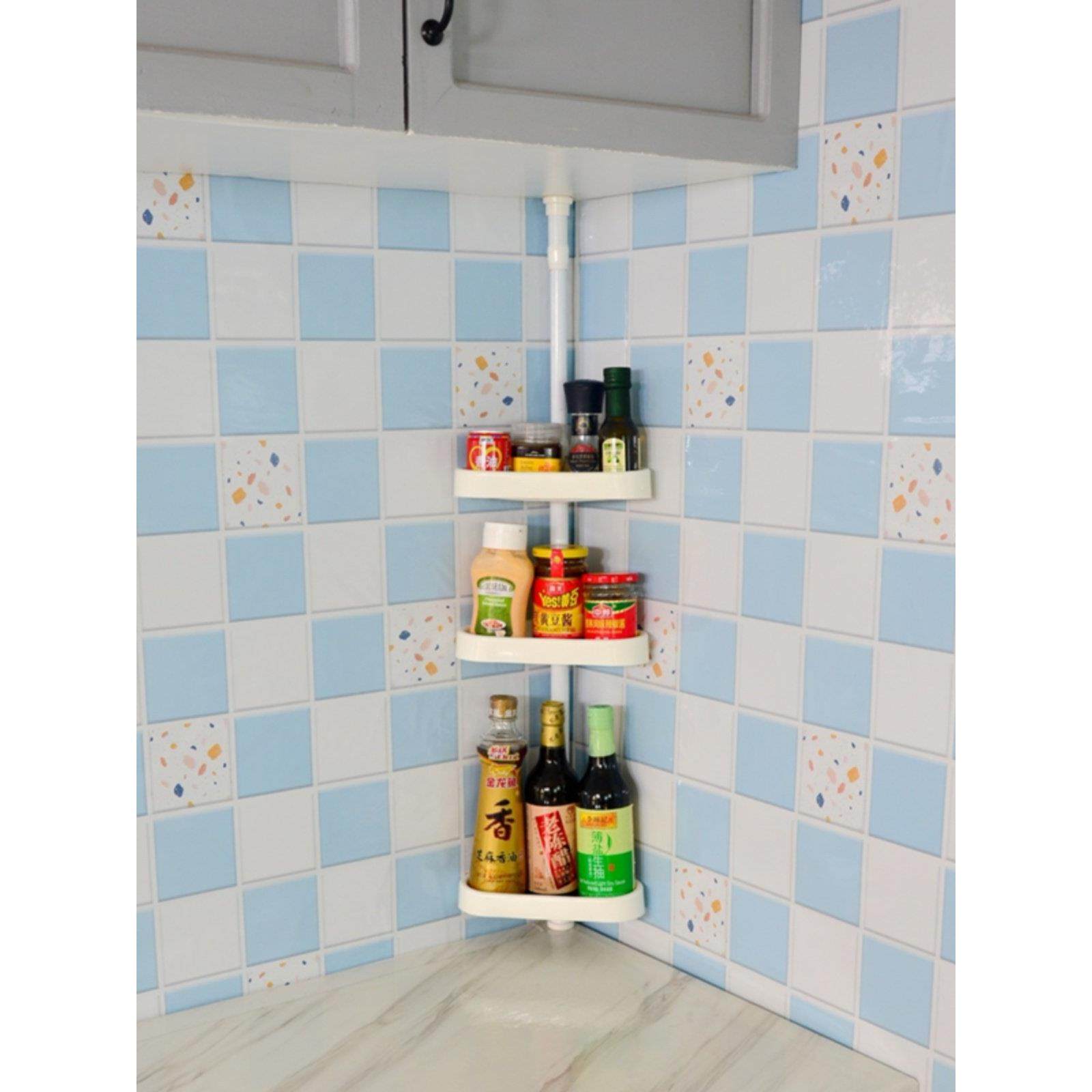 北欧风可定制伸缩顶天立地厨房角落置物架三角架免打孔转角调料架