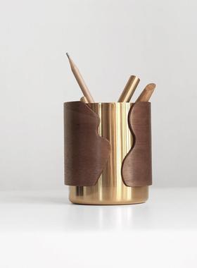 虚室杂陈新款现代创意实木手工客厅办公书房置物盒笔筒收纳摆件