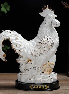 陶瓷白色公鸡招财风水镇宅红黄家居装饰客厅电视柜开业大公鸡摆件
