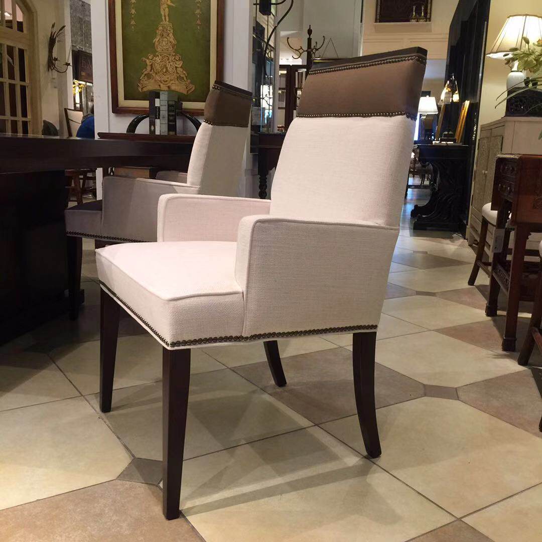 原装进口正版现货美式简约轻奢时尚浅色亚麻布艺高靠背餐椅休闲椅