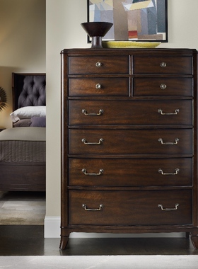 原装进口正版现货Hooker都会风格深褐色八屉斗柜边柜收纳柜