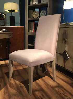 原装进口正版现货HOOKER现代美式浅灰色丝绒全软包高靠背休闲餐椅