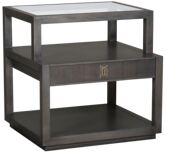 现代简约咖色玻璃饰面铜饰带抽屉三层床边柜 现货美式 原装 进口正版