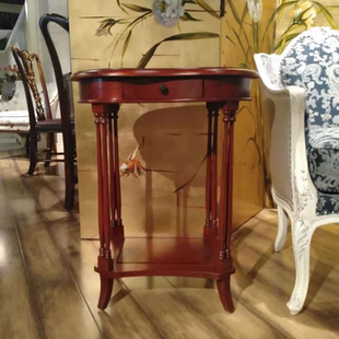 正版现货欧式法式棕红色桃花心木带抽屉灵活移动多功能角几边几