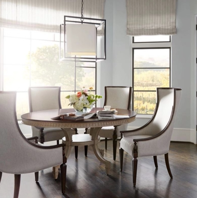 原装进口正版现货美式复古面棕色腿白色拼色边缘精致雕刻圆餐桌