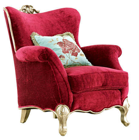 正版现货jchome法式紫红色布艺香槟金雕刻木架单沙发爆亏一口价