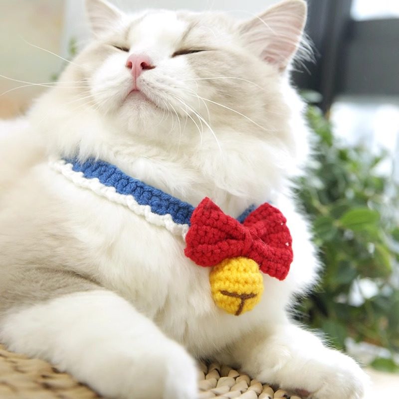 跨境宠物猫咪狗狗项圈围脖口水巾无声铃铛毛线手工编织系带可调节,宠物/宠物食品及用品,发饰/头饰,淘宝优惠券,粉丝福利购,淘宝优惠卷