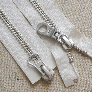 拉锁配件 120厘米YKK5号亮银双头双开拉链外套皮衣夹克羽绒服装