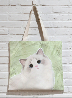 布偶猫卡通可爱清新帆布袋大容量学生文艺折叠百搭单肩手提包定制