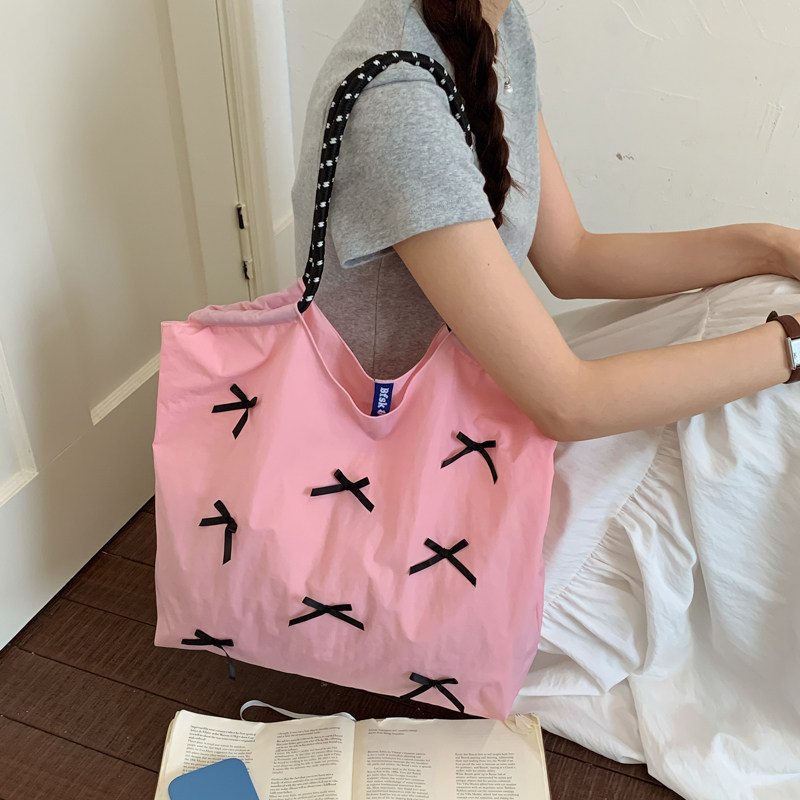 少女风蝴蝶结尼龙布包女包大容量手提托特包通勤简约购物袋单肩包