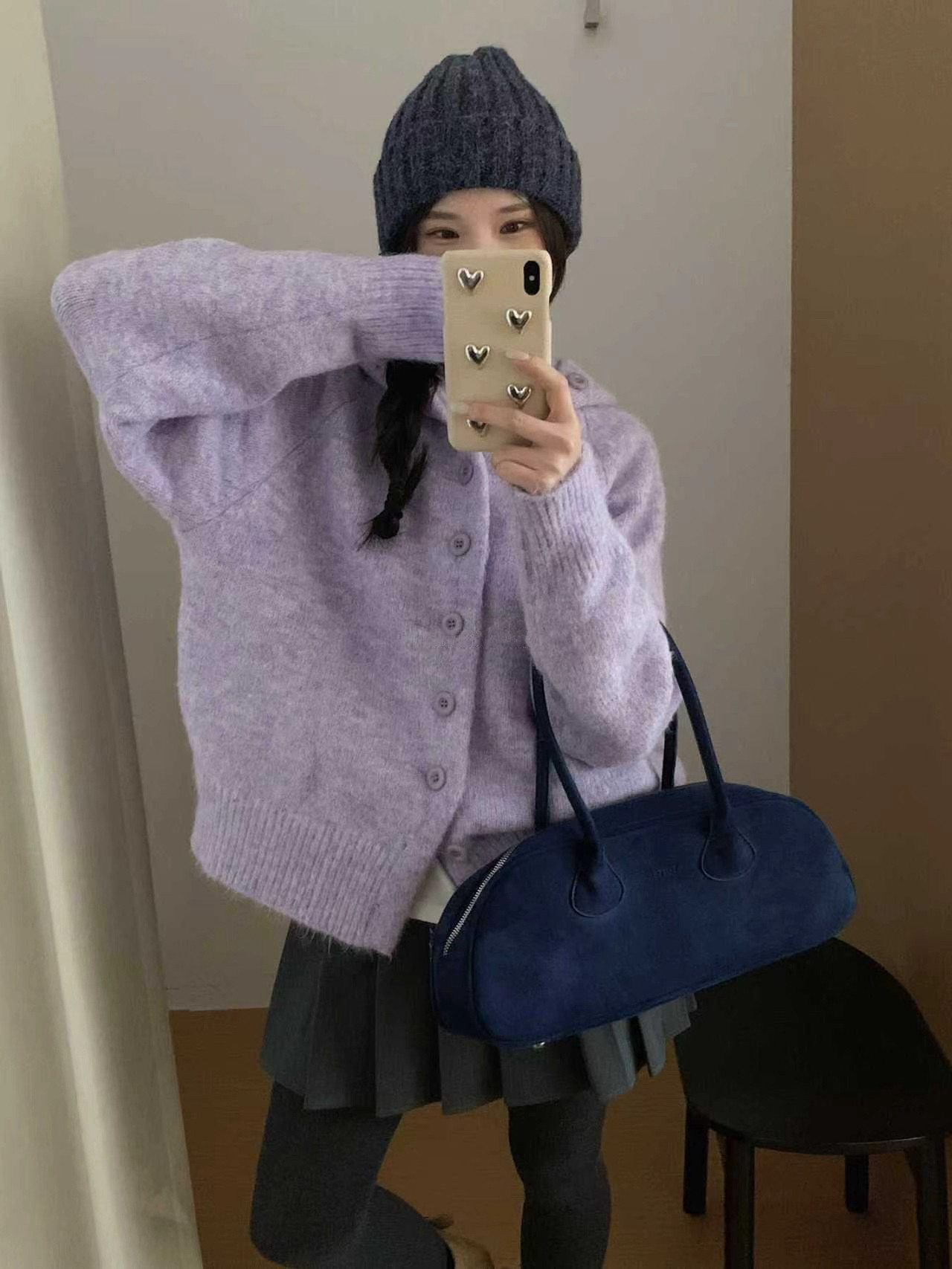 韩系温柔减龄紫色宽松软糯针织开衫毛衣女秋季新款宽松休闲上衣潮