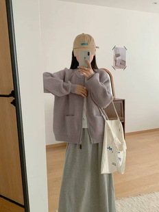外套女秋冬季 韩系慵懒风双拉链针织开衫 宽松毛衣上衣