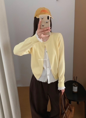 2026春季新款圆领排扣袖口拼接甜美韩系净版羊毛针织衫开衫