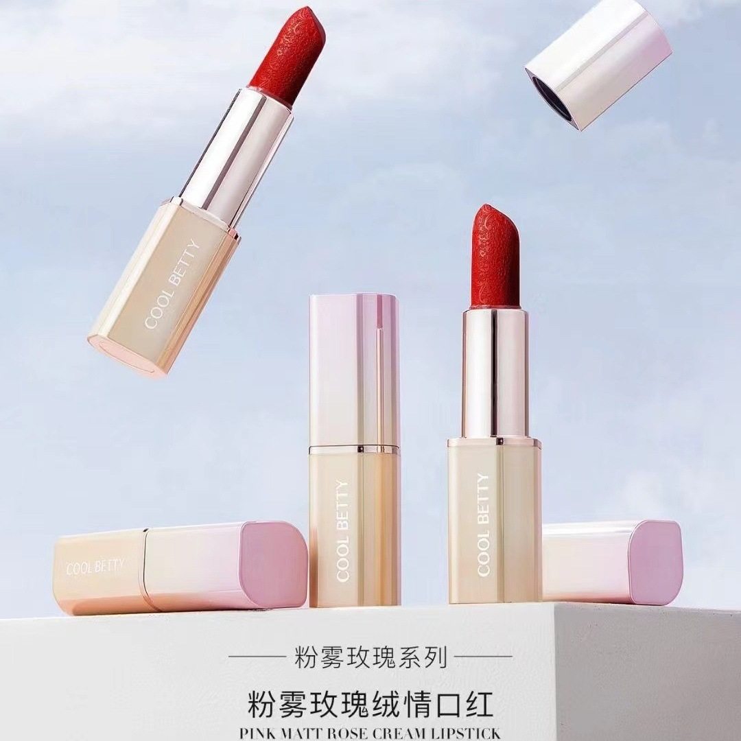 俏美人粉雾玫瑰绒情口红简约时尚雾感哑光唇膏浓郁显色气质高级感