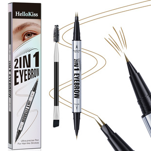 HelloKiss野生眉带刷子双头二叉眉笔 防水防汗不晕染分叉液体