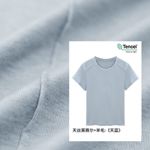 莱赛尔羊毛短袖t恤女面膜t简约圆领2026新显瘦百搭美背线上衣