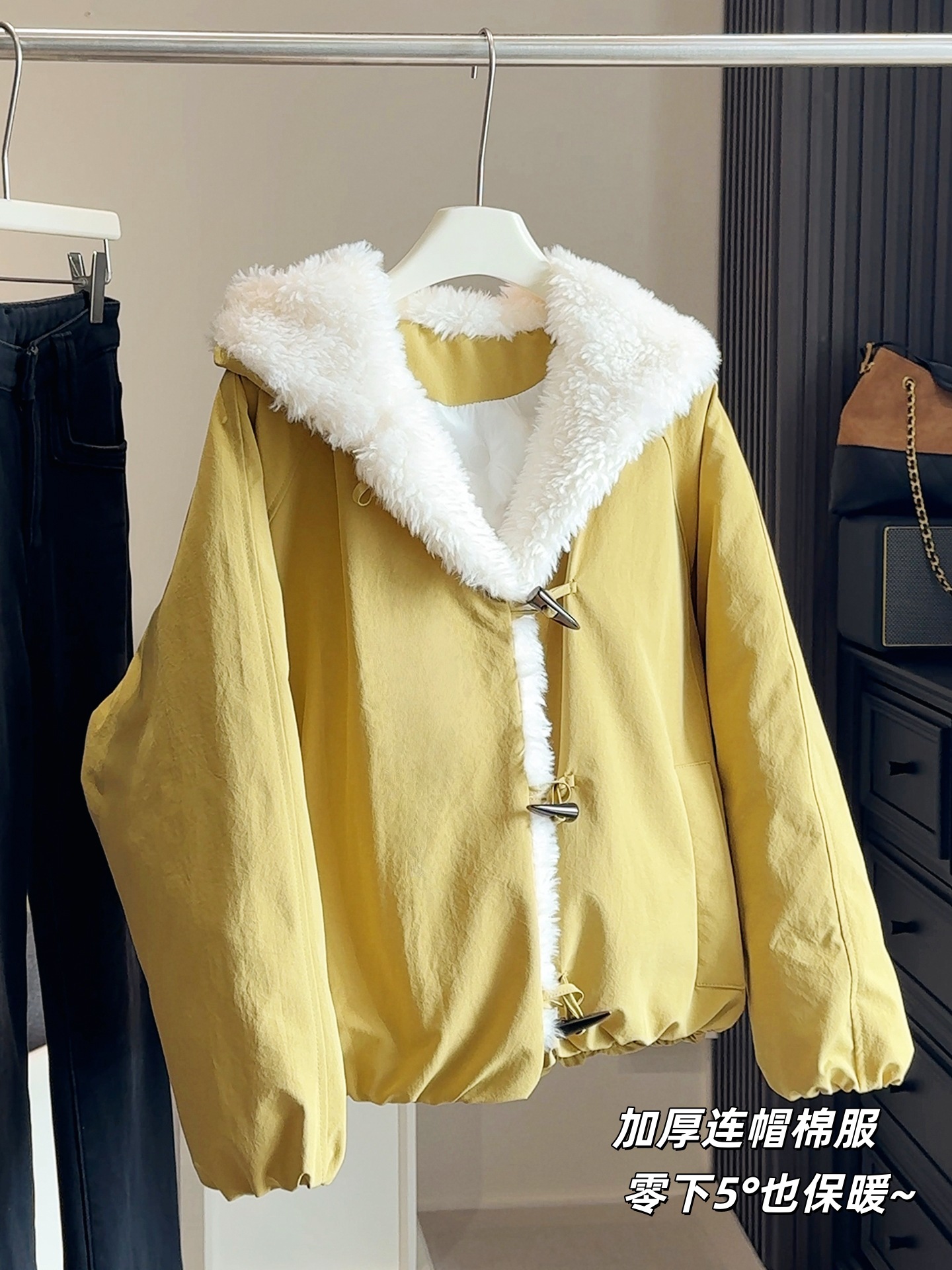 加绒加厚连帽棉服外套女2025冬季新款宽松显瘦保暖棉衣棉袄上衣