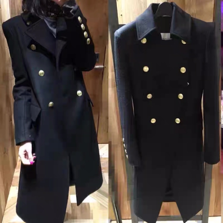 羊毛大衣女中长款2022秋冬新款英伦风长袖修身气质双排扣毛呢外套