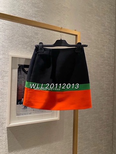 22早春 黑绿橘拼色裹身半身裙短裙女装