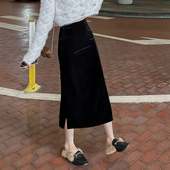 高腰显瘦高级感开叉直筒裙子 秋冬季 金丝绒半身裙女中长款 2026新款