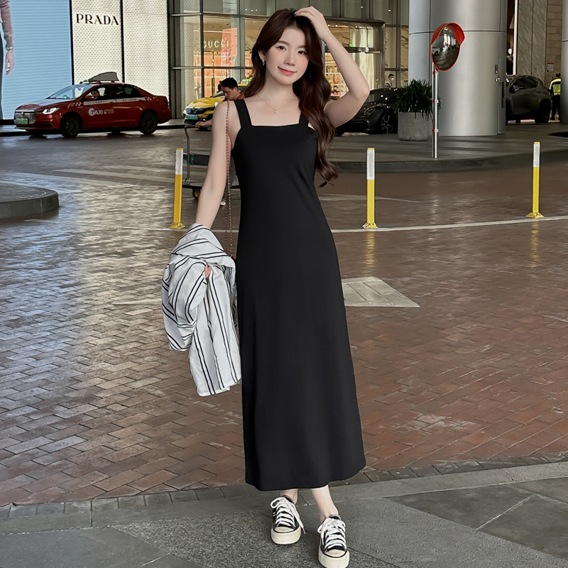 长款吊带裙黑色高级感裙子春夏新款女内搭背心裙显瘦宽吊带连衣裙