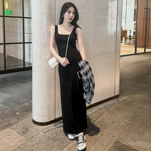 黑色莫代尔吊带连衣裙长裙女春夏打底背心裙修身显瘦长款内搭裙子