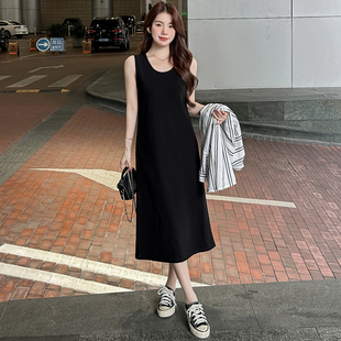 黑色吊带连衣裙女春夏季2026新款修身显瘦背心裙宽松遮肉气质长裙