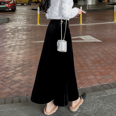 金丝绒高腰A字半身裙女长款气质
