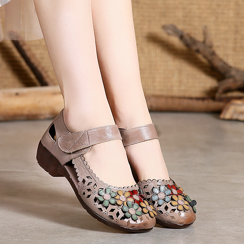 夏季新款软底中空包头防滑妈妈鞋