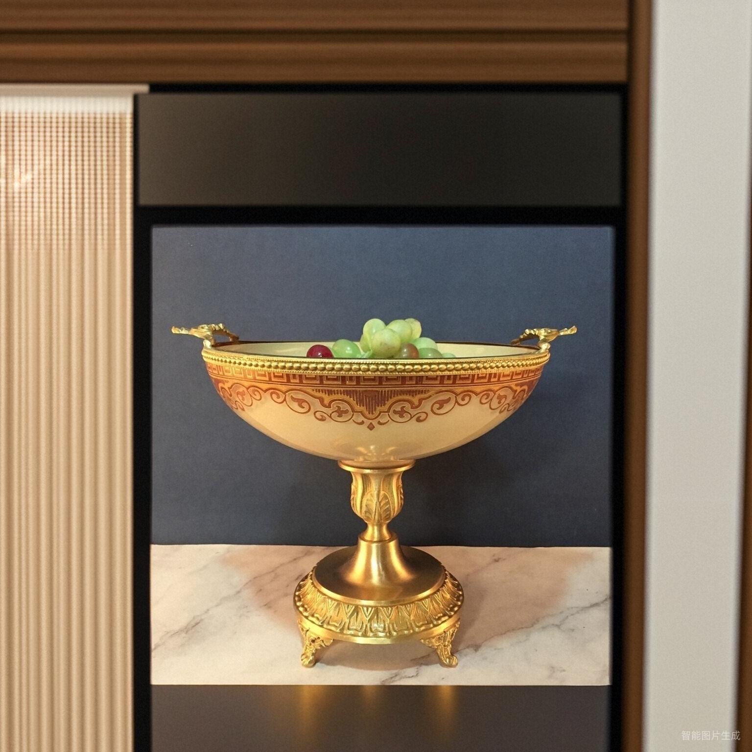 包邮纯铜玻璃果盘客厅家居