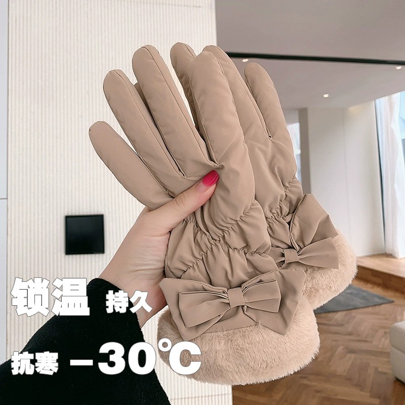 日本代购手套女冬季加绒加厚防寒防风触屏滑雪骑行开车保暖棉手套