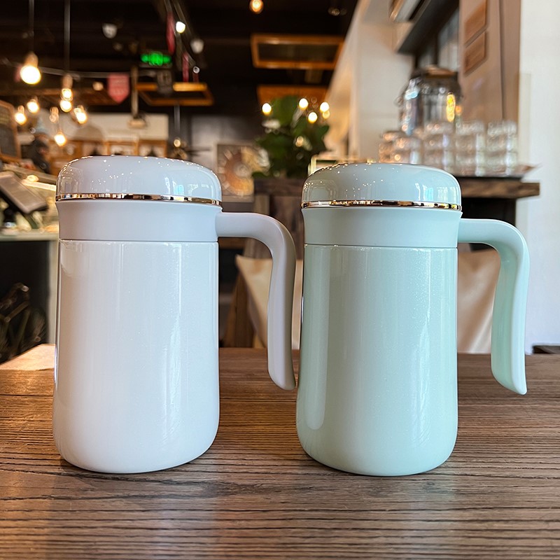日本代购智能显温保温杯办公室316不锈钢带手柄茶隔泡茶马克杯女