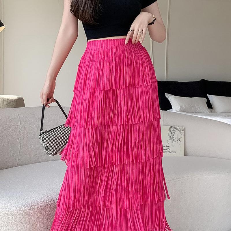皱褶流苏拼接裙子女2025秋冬新款性感流苏裙小众气质百搭显瘦半身