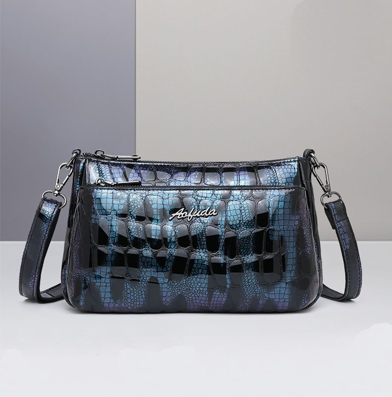 AOFUDA奥富达漆皮头层牛皮手提单肩上肩斜挎多隔层女包真皮大容量