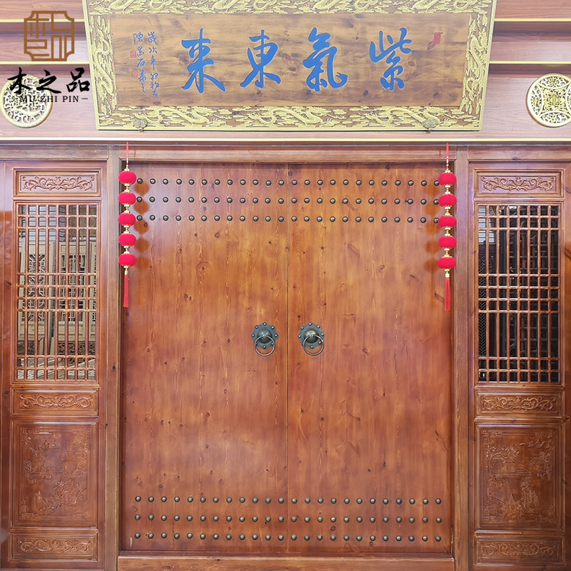 实木大门中式仿古别墅大门乡村双开木质大门老式庭院围墙对开大门