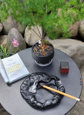 菊花石砚台家用送礼创意个性书房书法高级感轻奢桌面天然奇石摆件