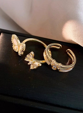 轻奢蝴蝶锆石贝母开口戒指可调