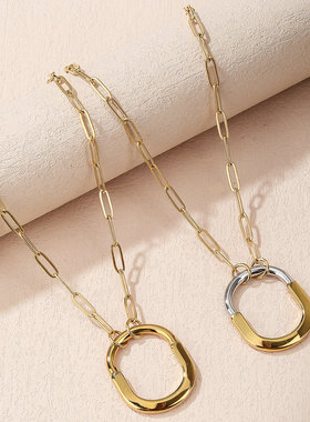 高颜值金色椭圆吊坠链条锁骨链