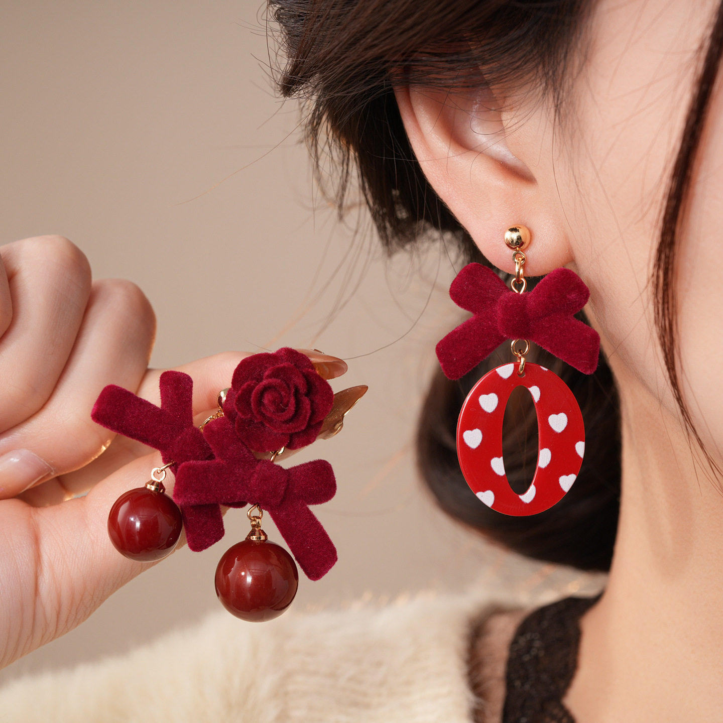 红色蝴蝶结珍珠耳环高级感轻奢气质大气百搭适合冬天的新年耳饰坠,饰品/流行首饰/时尚饰品新,耳环,淘宝优惠券,粉丝福利购,淘宝优惠卷