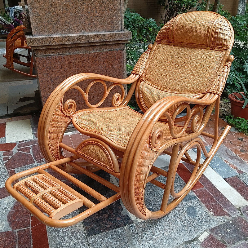 简约舒适真藤摇椅老人椅护腰藤椅