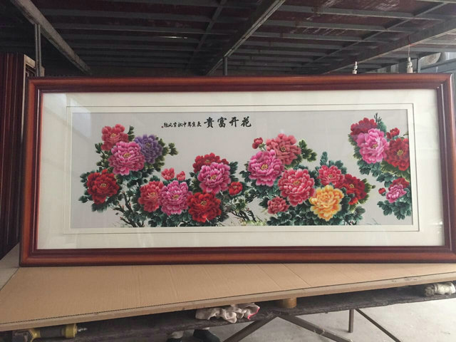 苏州刺绣花开富贵客厅背景墙装饰画牡丹挂画带框成品苏绣大幅图片